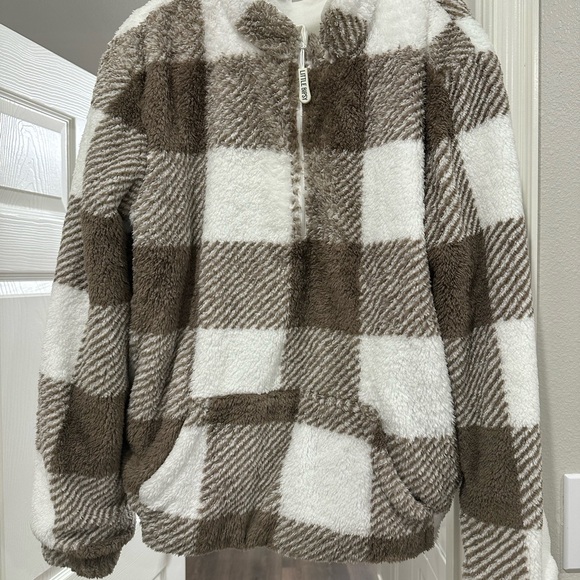 Little Bipsy Brown and White Plaid Zip Up Jacket - Picture 3 of 4